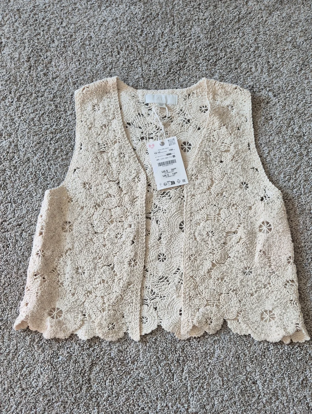 Crochet Floral Lace Sleeveless Vest - Cream